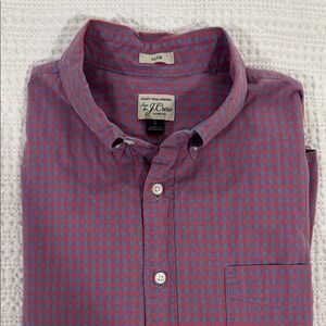 J. Crew Red and Blue Secret Wash Shirt